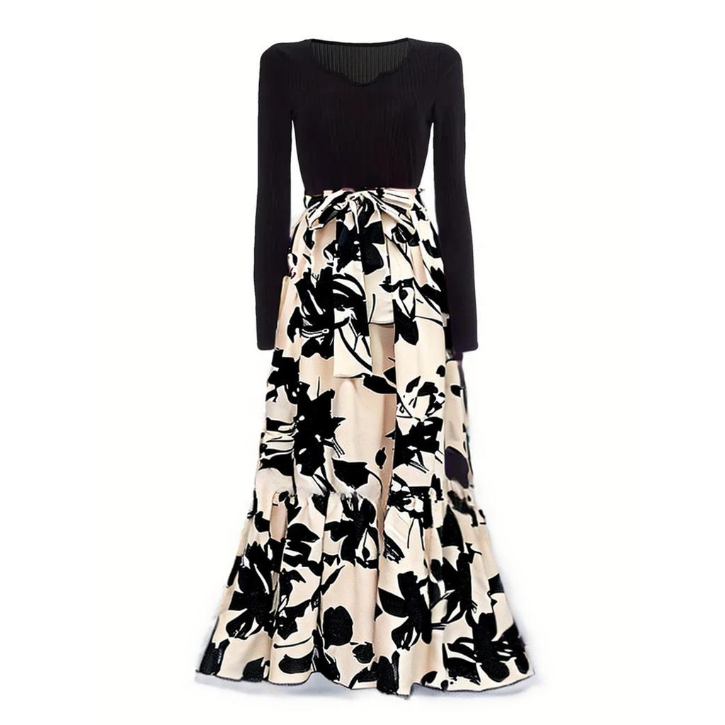 Modisches und elegantes Kleid mit Blumendruck und hoher Taille für Damen