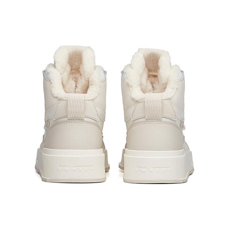 Anta Life Collection Fleece Lined Casual Slip Resistant Abrasion Resistant High top Skateboard Shoes Women's White Gray 922148911-3