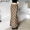 BITCED Summer Women's Solid-Color Slim-Fit Pencil Skirt Street Style High-Waisted Plaid Skirt