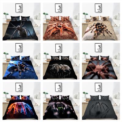 Conjunto de capa de edredom de microfibra 3D com fundo preto e cama de aranha Cama de casal Queen Conjunto de colcha preta de tamanho completo Lavável e confortável decoração de casa