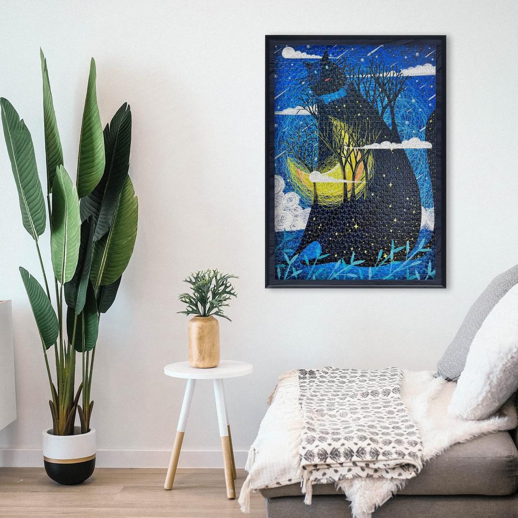 MISITU Micro Piece Jigsaw Puzzle, 1000 Pieces, Landscape, Painting, Cat, Starry Sky, Shooting Star, Gift, Birthday, Christmas, Stylish Interior, Cat