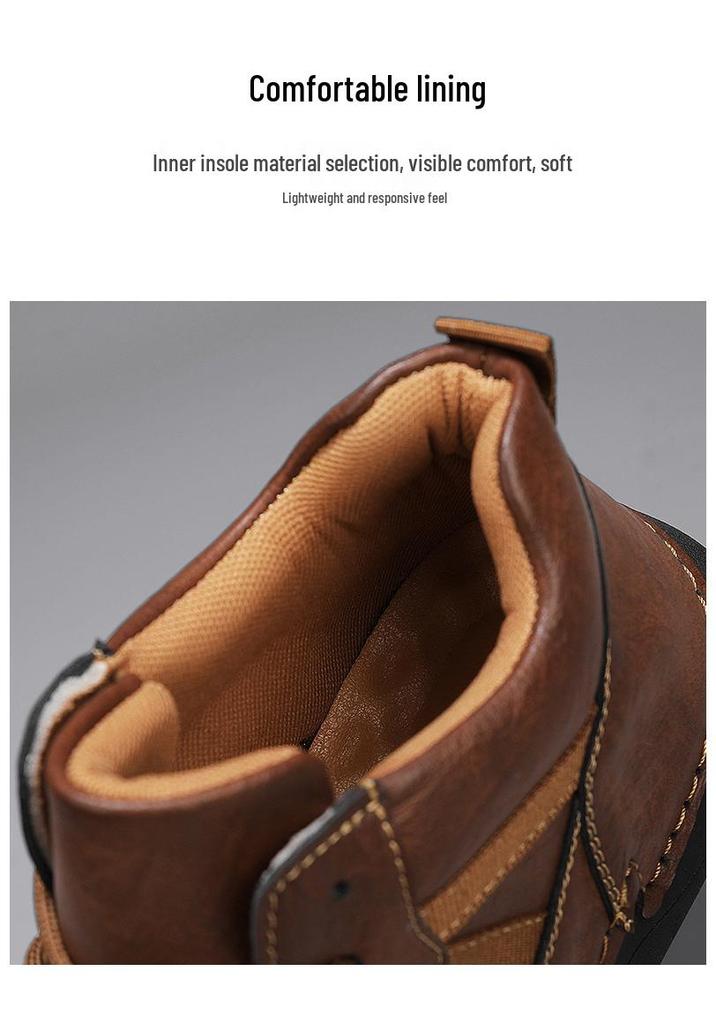 2024 Men's Soft Sole Mid-Top Hiking Boots, Casual Winter Warm Velvet Leather Shoes
