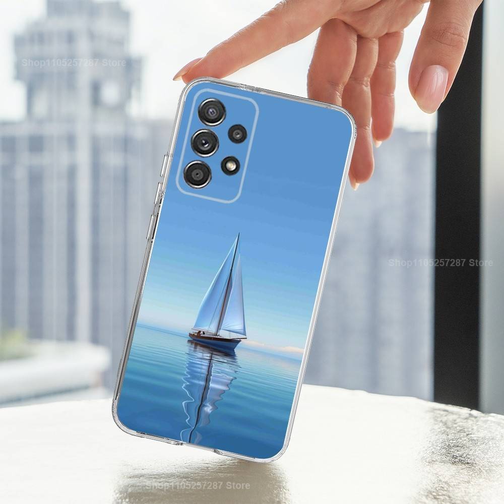 Painting Art Sailing Boat Phone For Samsung A30,71,51,S20,10,9,Ultra,FE,Lite, S21,23,22,PIus,Transparent, Silicone Case