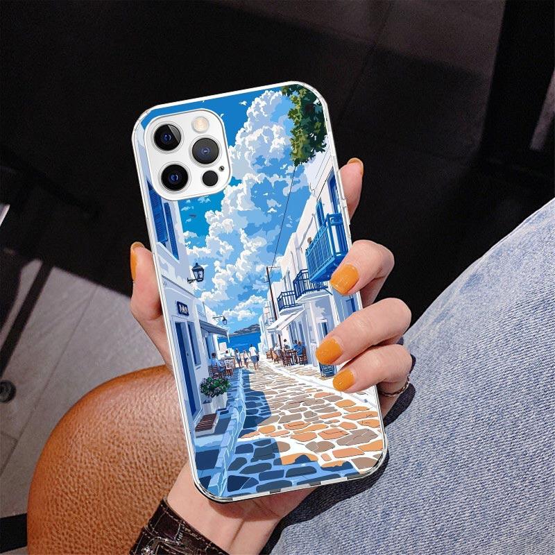 Greece In Summer Santorini Phone Case For iPhone 13 12 Mini 11 Pro Max XS XR X SE 7 8 Plus 5S 5 6S 6 Gift Print Cover Fundas