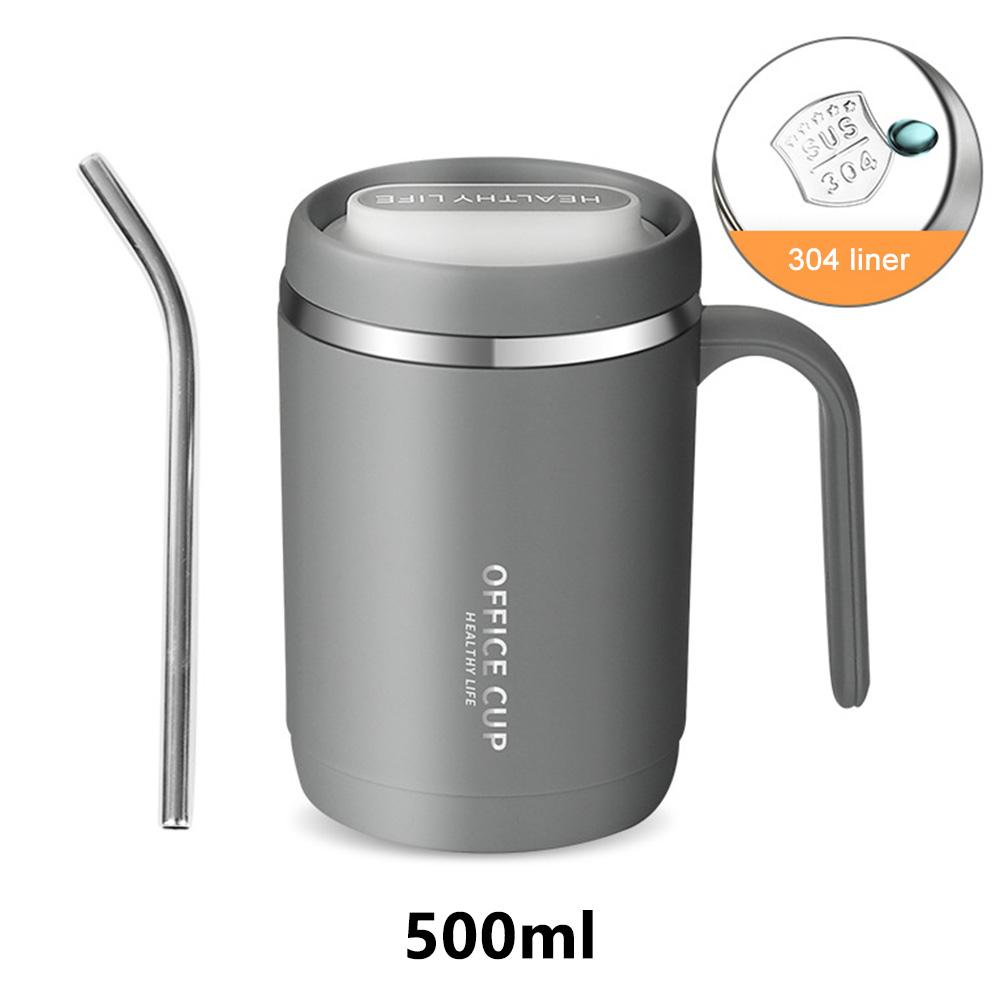 500ml Tumbler Met Deksel En Rietje Vacuüm Geïsoleerde Waterfles Mokken Koffiekopjes Roestvrijstalen Thermosbeker Melk Koffiekop
