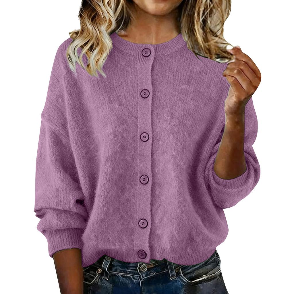 Women's Fashionable Casual Knitted Top Solid-Colour Long-Sleeved Cardigan Jacket