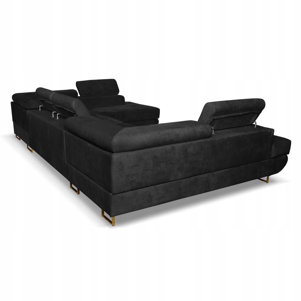 U-shaped Corner Sofa Bed, Extendable F. Bosso Family Sleeping Furniture Black Velvet