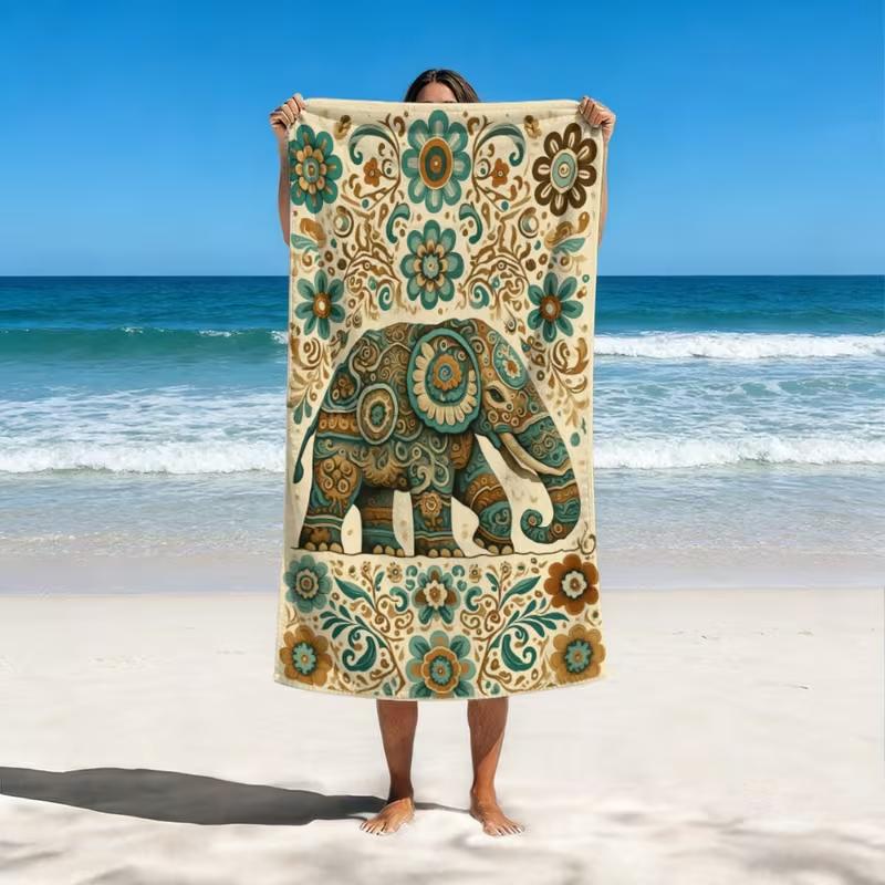 Boho Paisley Floral Beach Towel Vintage Botanical Print Soft Absorbent Quick Dry Towel for Seaside Beach Swimming