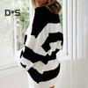 Women Pullover Sweater Wide Striped Color Block Crew Neck Long Sleeve Ribbed Cuffs Oversized Sweater Casual Knitwear