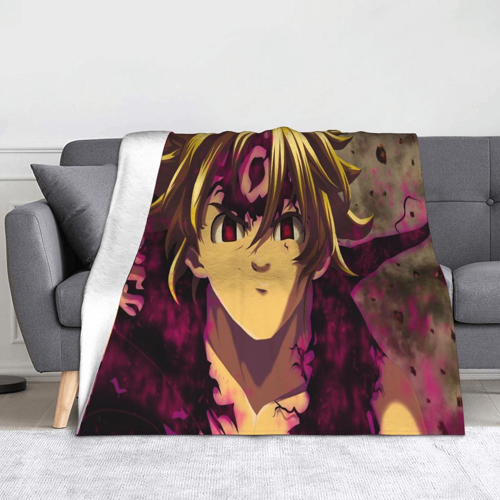 Sevendeadlysinse Meliodas Knitted Blanket Fleece Nanatsu no Taizai Ultra-Soft Throw Blankets for Outdoor Travel Bedroom Quilt