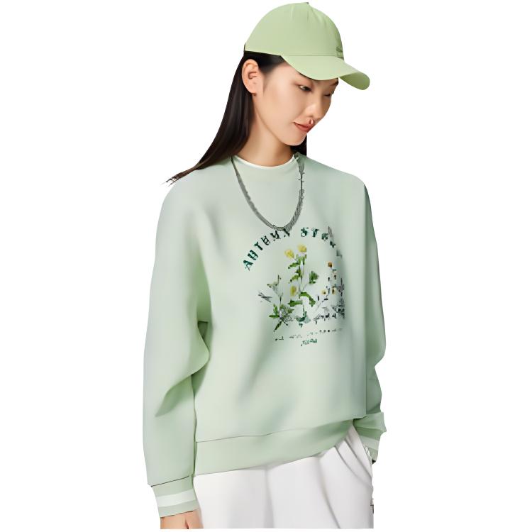 Li-Ning Sports Trend Series Floral Print Crew Neck Pullover Sweatshirt Women Tops Turquoise White AWDS918-2