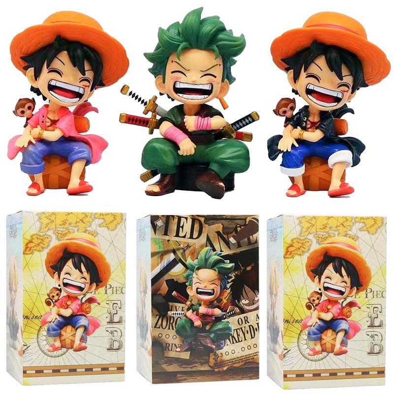 Anime Peripheral Series ONE PIECE Luffy Solon Sanji Q-version Sitting Posture Children's Model Figurine Toy Gift Collectibles