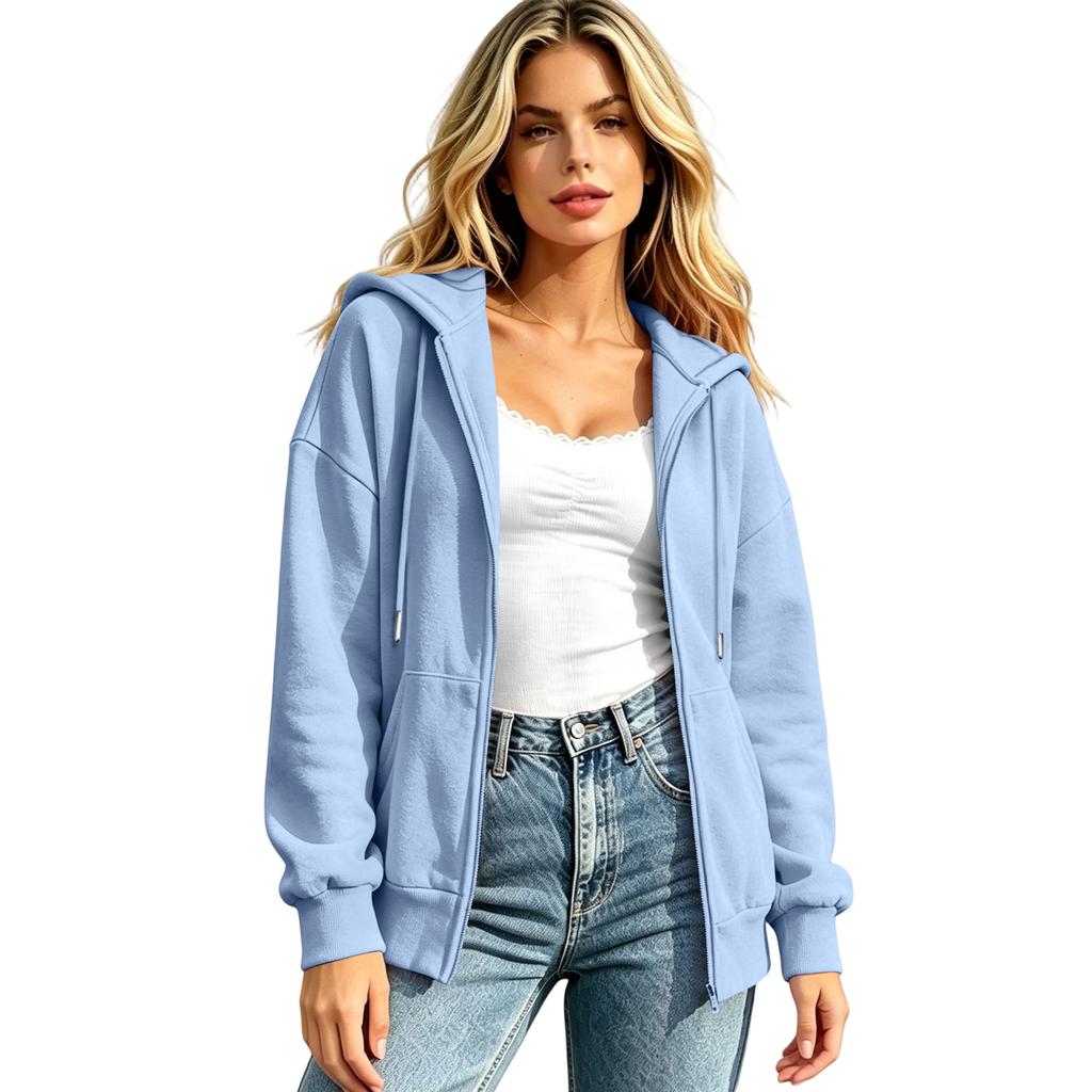 Damen Oversized Hoodie Langarm Reißverschluss Lässiger Pullover