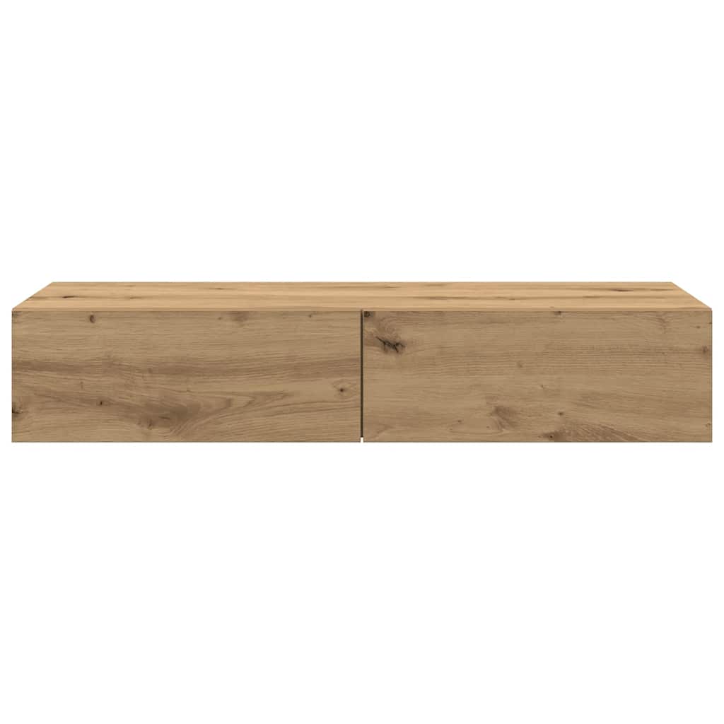 Wall Mounted Shelf with Drawers Artisan Oak Finish 100 x 36 x 19 cm