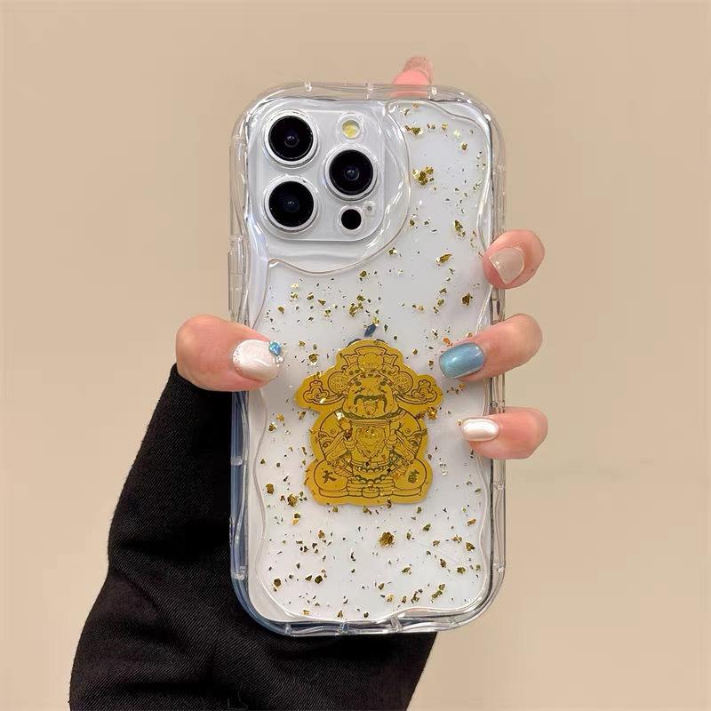 New Year's God of Wealth for IPhone17promax Gold Foil Glue for Apple 15 Mobile Phone Case Transparent 14 Protection