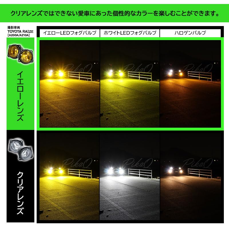 Pikakyu Genuine Glass Lens Fog Lamp H11 Replaces Genuine LED Fog Compliant 66160 Toyota/Daihatsu Units, Conversion, Lamps, E-Mark (Yellow),