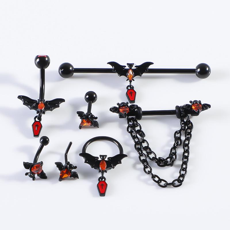 Stainless Steel Halloween Bat Nose Ring, Belly Button Ring, Nipple Ring, Eyebrow Piercing, Ear Cartilage Stud, and Industrial Ear Jewelry