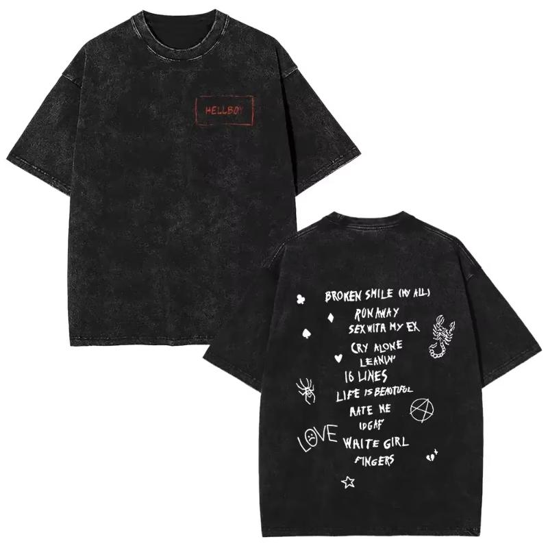 Wyprane Vintage Raper Lil Peep Koszulki z Dwustronnym Nadrukiem Unisex Moda Damska Hip Hop Oversize Krótki Rękaw Koszulka Streetwear