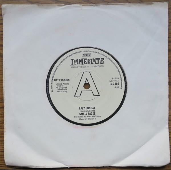 

7inch Record SMALL FACES - Lazy Sunday IMS106PROMO Immediate 1976 UK Rock Used