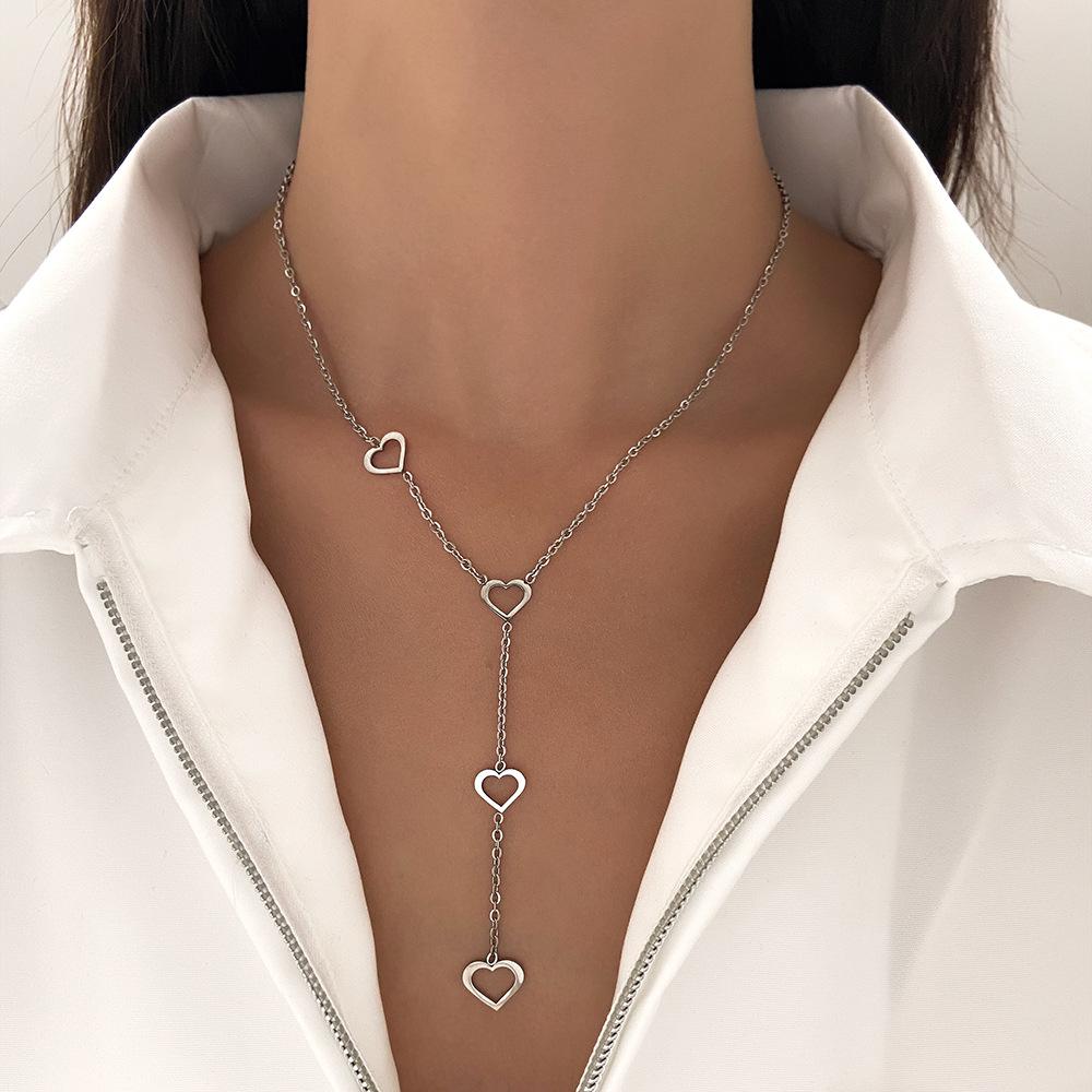 2026 Titanium Steel Love Necklace for Women Fringe Sweater Chain Adjustable Length & Width Personality Niche Fashion Jewelry Non-Fade Light Luxury