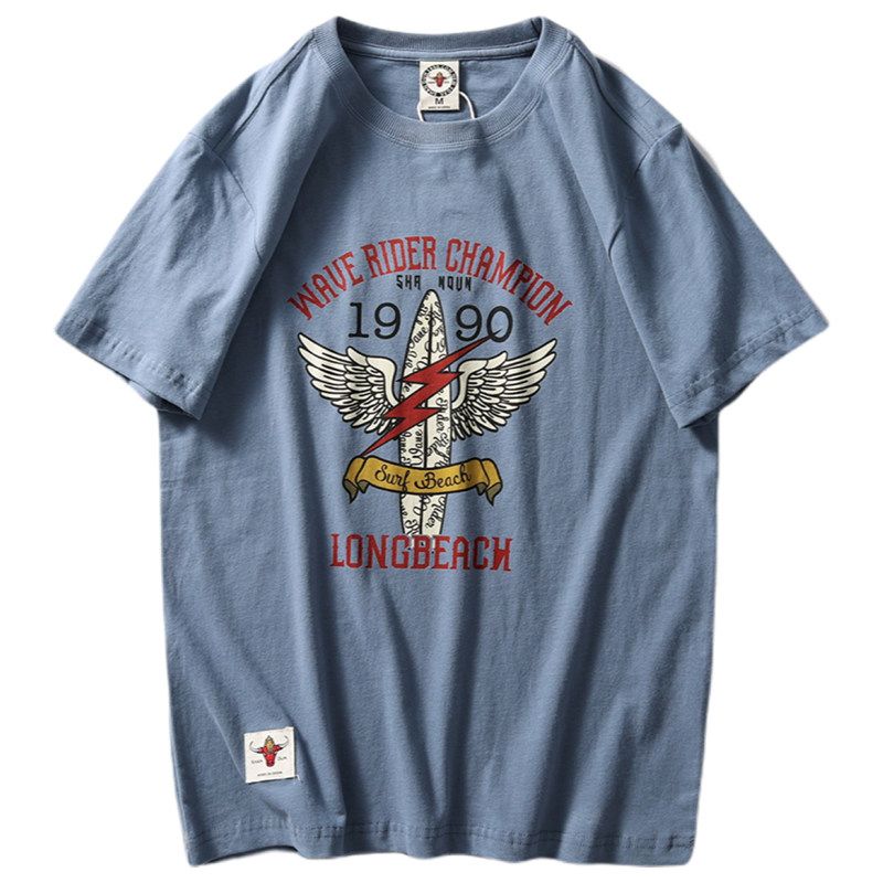 Export Tail Single Cut Label American Retro Short Sleeve T-shirt Men's Ins Fashion Brand All-Matching Pure Cotton Export Menswear Undershirt