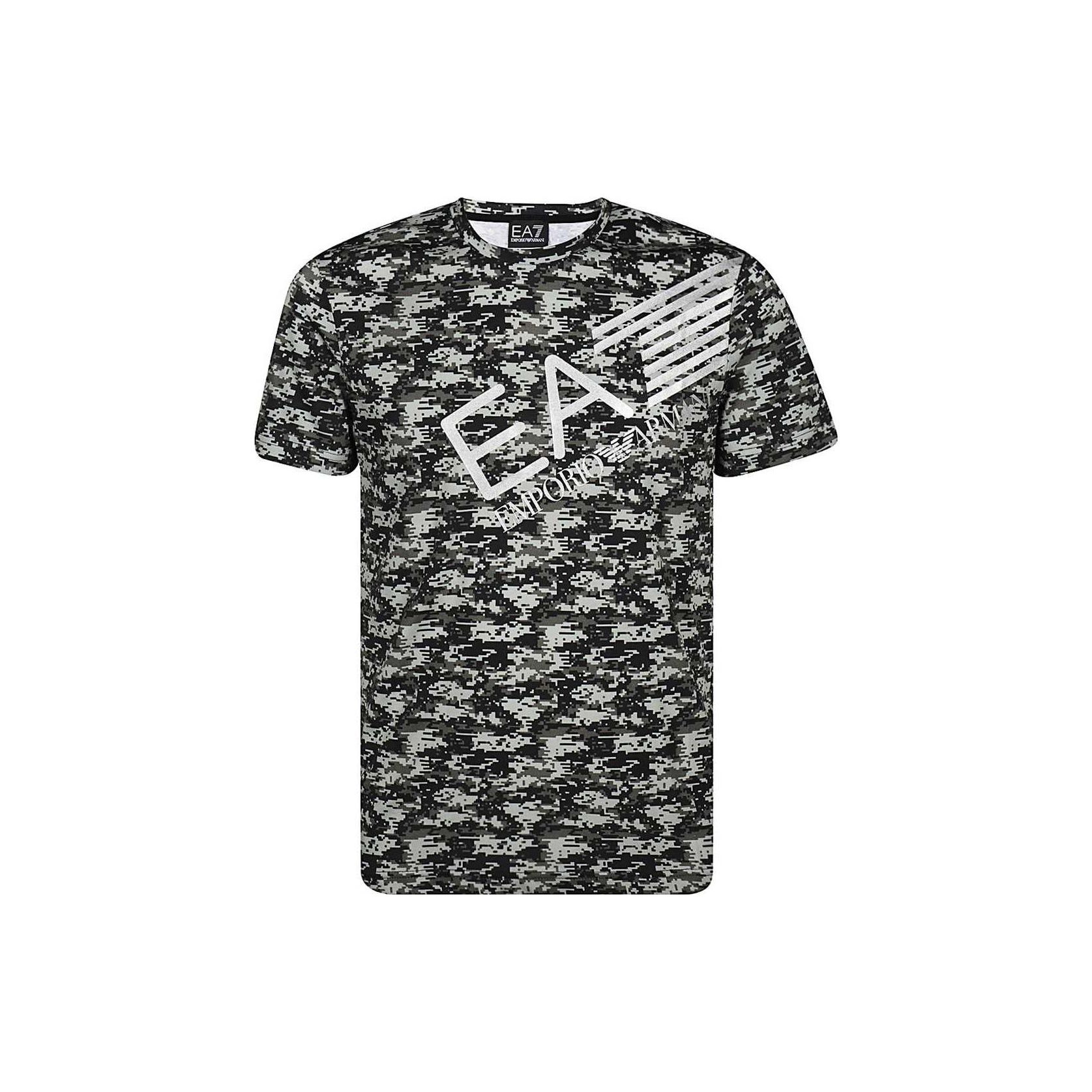 Emporio Armani EA7 Camouflage Print Letter Grafisch Ronde Hals Korte Mouw T-shirt Heren tops Grijs-Groen 6HPT35-PJ7CZ-2806 S