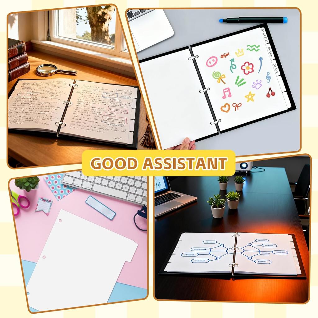 Blank Write On Binder Dividers for 3 Ring Binder, 1/5 Cut Tabs Letter Size White Binder Separators with 5 Tabs 8.5 X 11 File 3 Hole Punch Page