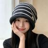 Winter Striped Knitted Hat Women Rolled Cuff Letter Beanie Cute Casual Warm Ear Protection Cold-Proof Cap