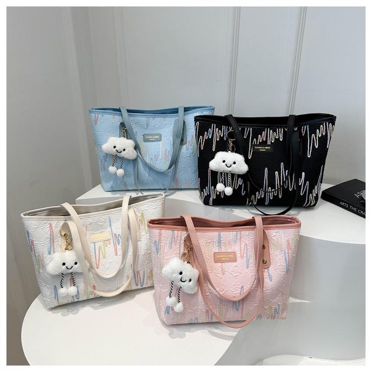 Large Canvas Embroidery Tote Bag for Women - Versatile, Casual Shoulder Bag, Perfect for Autumn 2024.