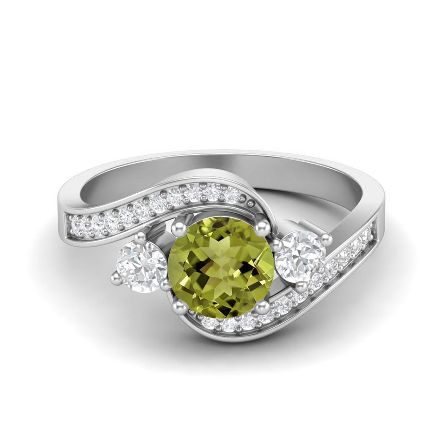6mm Round 925 Sterling Silver Peridot Three Stone Bypass Women Wedding Ring 11 белый