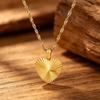 Titanium Steel Engraved Heart and Flower Pendant Necklace, 18K Gold-Plated Celebrity Style Jewelry.