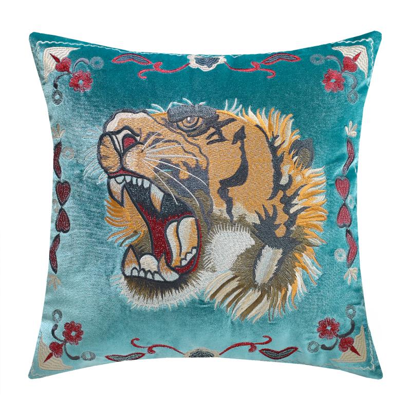 Tiger Head Embroidered Pillow Cover American Retro High Quality Cushion Cover Pillows Decor Home