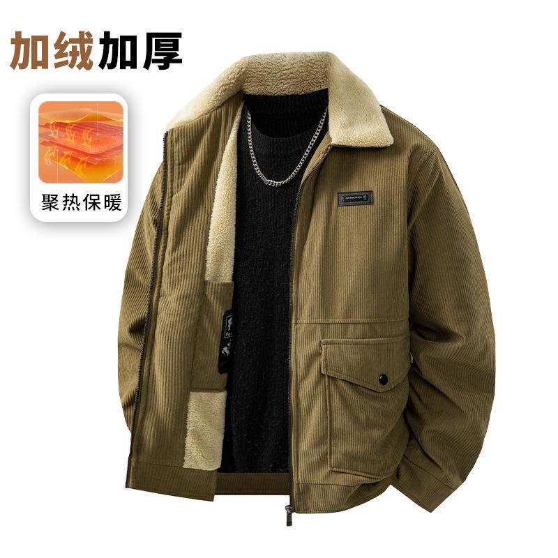 Autumn and winter new casual business jacket men's trend versatile corduroy tooling lamb wool thickened and loose