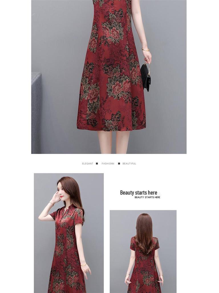 Elegant Xiangyun Satin Midi Dress for Mature Women - Fashionable Summer Wear