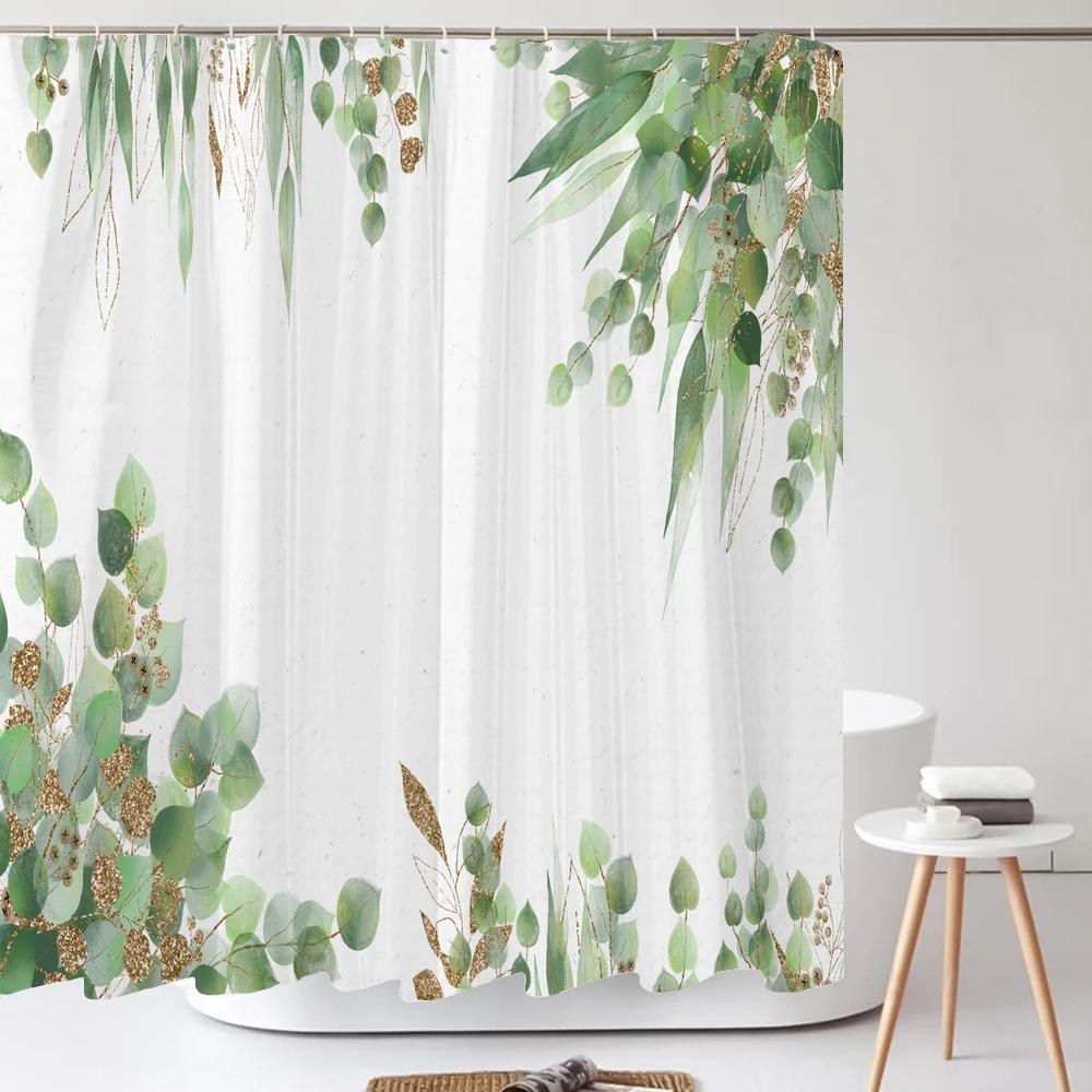 3D Tropical Green Plant Leaf Palm Cactus Bathroom Shower Curtain Home Decor Curtain Waterproof Fabric Shower Curtains With Hook