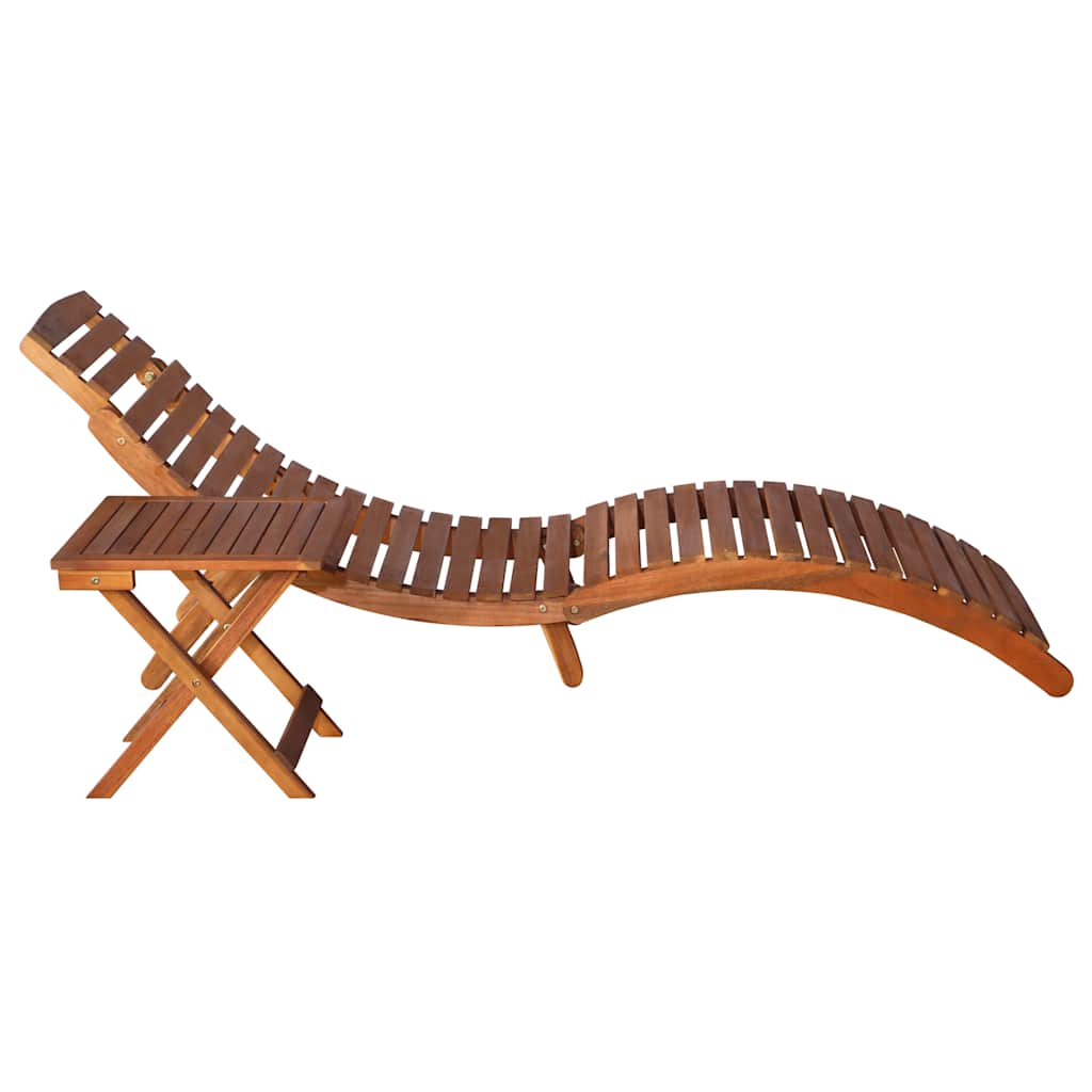 Sun Lounger with Table Solid Acacia Wood Brown