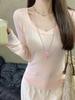 Autumn Korean Grey V-Neck Slim-Fit Cotton Long-Sleeve Women's T-Shirt