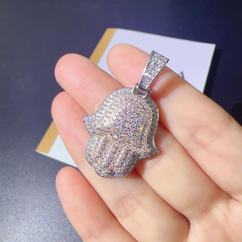 Sterling Moissanite Hand Pendant Necklace Hip Hop Style Statement Jewelry Women Men