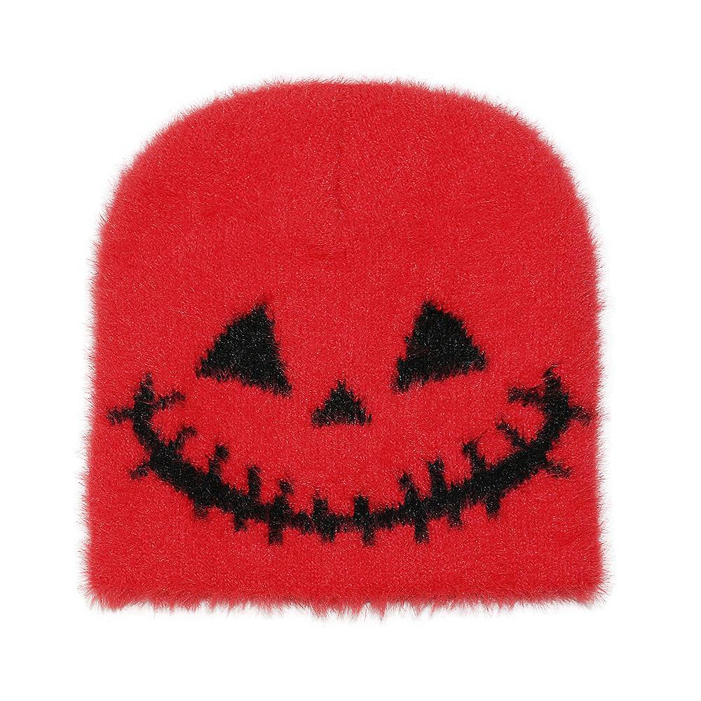 

Autumn and winter new pullover hat Halloween personality expression skull imitation mink knitted hat female wholesale M（56-58cm） красный