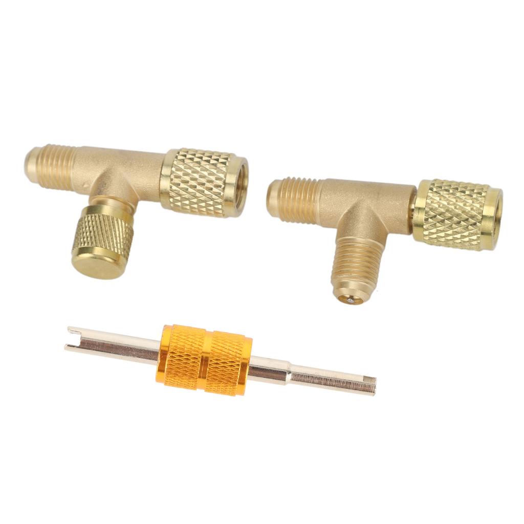 1/4in Valves Core Brass Tee Adapter Quick Coupler Access Tee Fittings for Vacuum Gauge R22 R12 R134