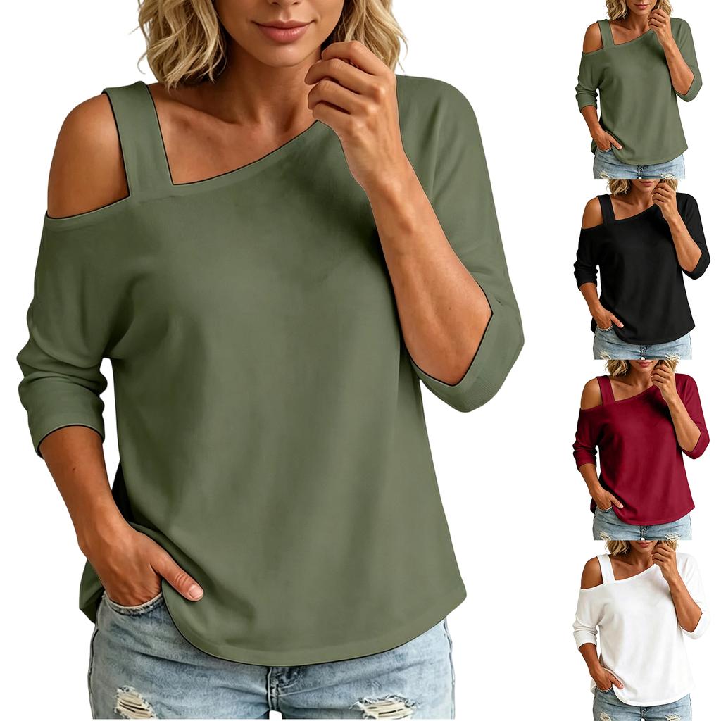Top Casual da Donna Asimmetrico Scollo a Barca Manica Corta