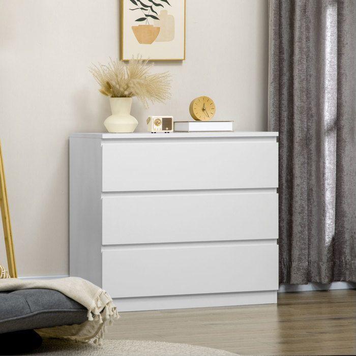 Commode 3 tiroirs - HOMCOM - Meuble de rangement épuré pour chambre - 80 x 39 x 73 cm