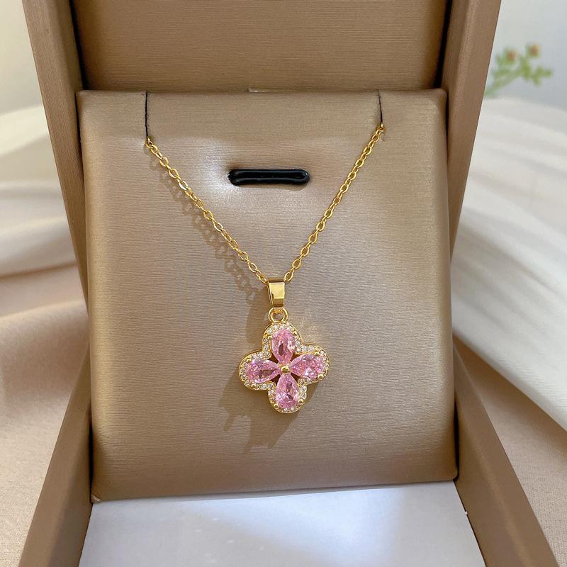 Glückskette Damen Kupfer Mikro-Inlay Echtgold Galvanisierung Schlichte und Exquisite Schlüsselbeinkette Halskette