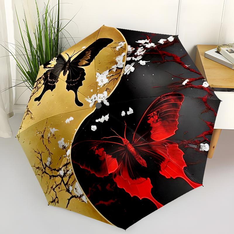 Beautiful Butterfly Automatic Folding Umbrella - Compact 8-Rib Design Durable Lightweight for Outdoor & Daily Use Gift Idea Stylish Accessory