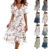 Damenmode Lässig V-Ausschnitt Kurzarm Rüschen Vintage Bedruckte Kleider