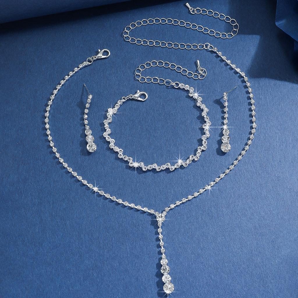Shiny Diamonds Collarbone Chain Jewelry Set Women'S Jewelry Party Evening Necklace Earrings Bracelet Choker Fashion Accessories
