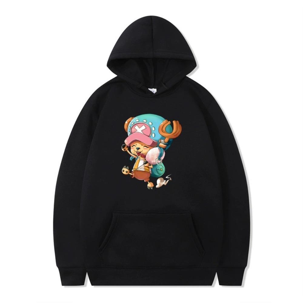 ONE PIECE Аниме Тони Тони Чоппер Худи Уличная одежда Повседневные Толстовки с капюшоном с мультяшным принтом Женские Мужские XS чёрный