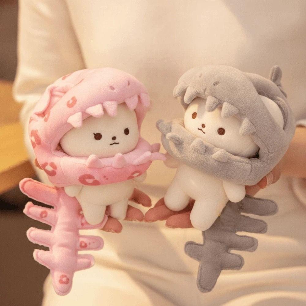 With Lanyard Dinosaur Skeleton Plush Pendant Grey / Pink Funny Doll Hat School Bag Accessory