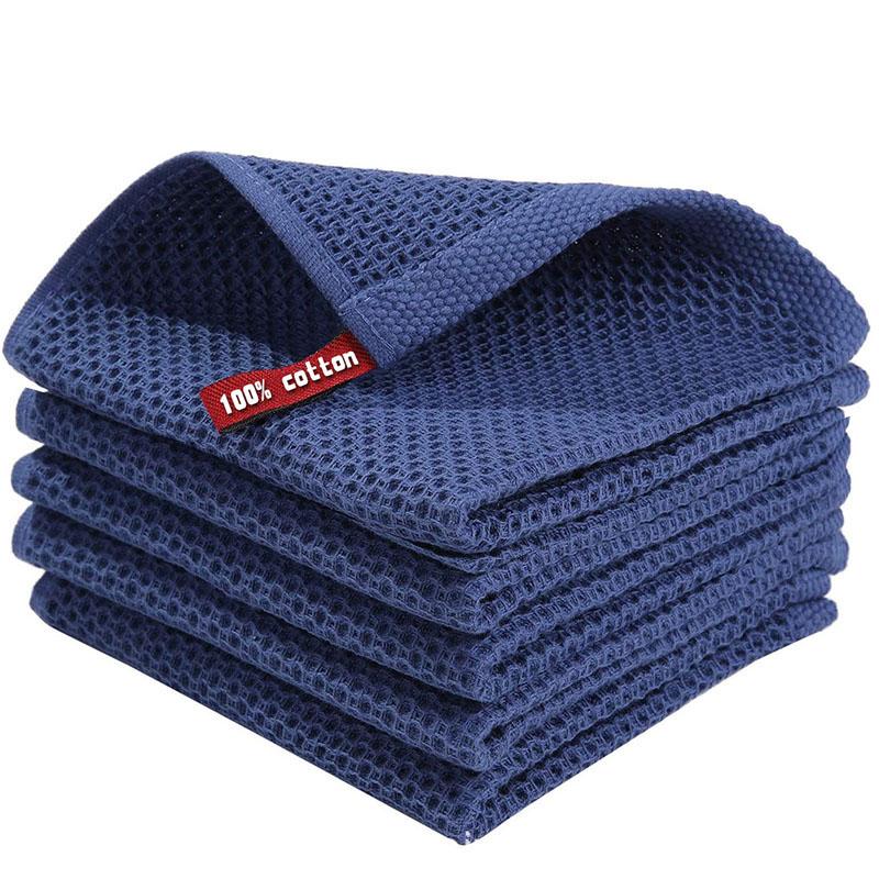 

Хлопковое полотенце, мягкая впитывающая тряпка для мытья посуды, тряпки для кухонной посуды, дышащее сотовидное полотенце для лица, бытовая тряпка для чистки, тряпка для мытья посуды 1pcs(34*34cm) синий