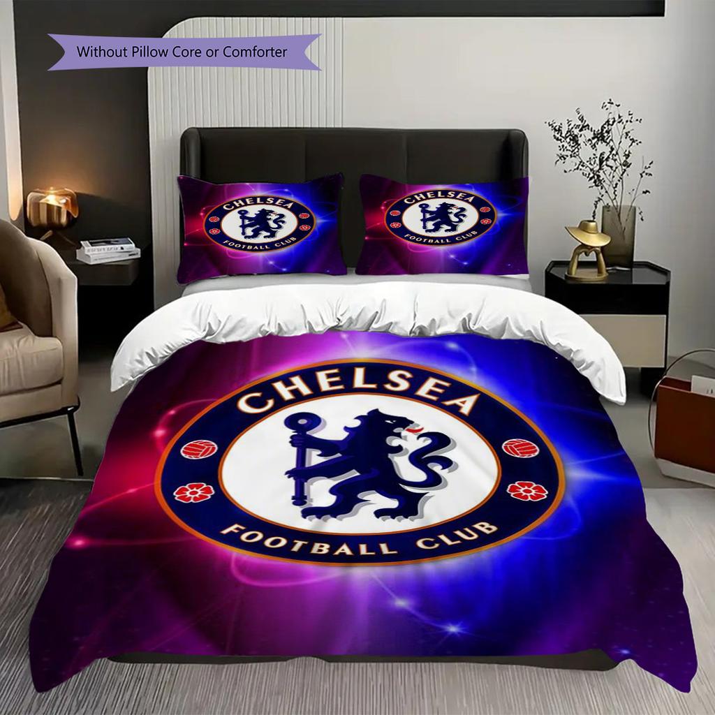 Chelsea Football Club Emblem Display Three-piece set (1 * duvet cover + 2 * pillowcase, without core) 2D Flat Christmas birthday gift